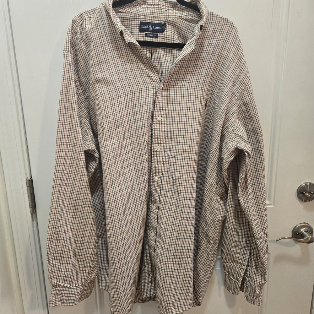 Ralph Lauren Men's Button-Down Check Shirt in Tan & Blue